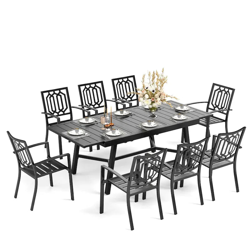 Ensembles de salle à manger d'extérieur MAISON ARTS 7/9 pièces avec table à manger rectangulaire extensible en métal et 6/8 chaises de salle à manger