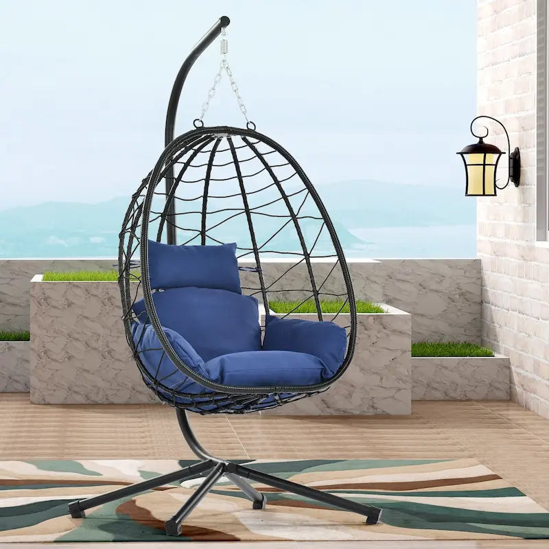 Fauteuil suspendu œuf, hamac, coussin, support en acier - 77 cm de hauteur