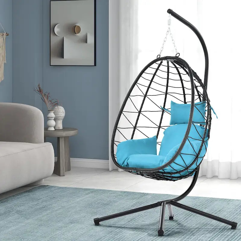 Fauteuil suspendu œuf, hamac, coussin, support en acier - 77 cm de hauteur