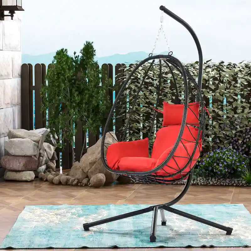 Fauteuil suspendu œuf, hamac, coussin, support en acier - 77 cm de hauteur