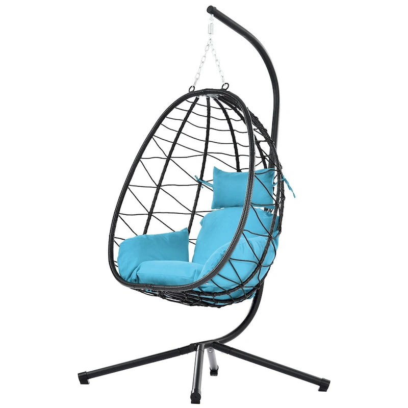 Fauteuil suspendu œuf, hamac, coussin, support en acier - 77 cm de hauteur
