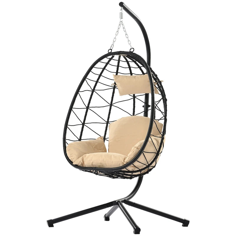 Fauteuil suspendu œuf, hamac, coussin, support en acier - 77 cm de hauteur