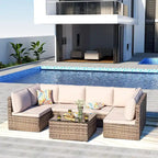 Outdoor Wicker 7-Piece Conversation Sofa Set with Cushions