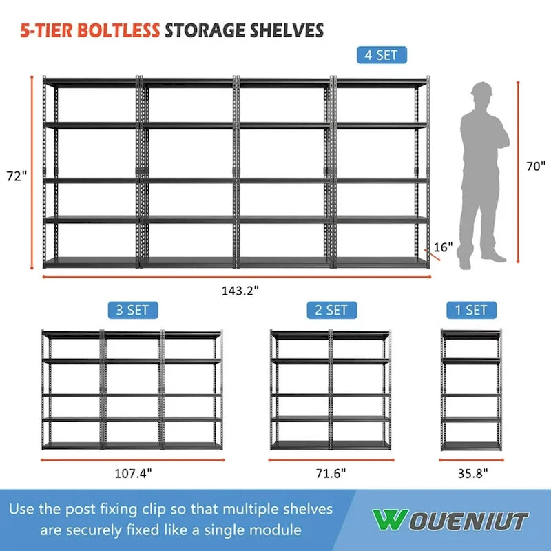 Étagère de rangement robuste DoCred, unité de rangement métallique pour garage, lot de 4