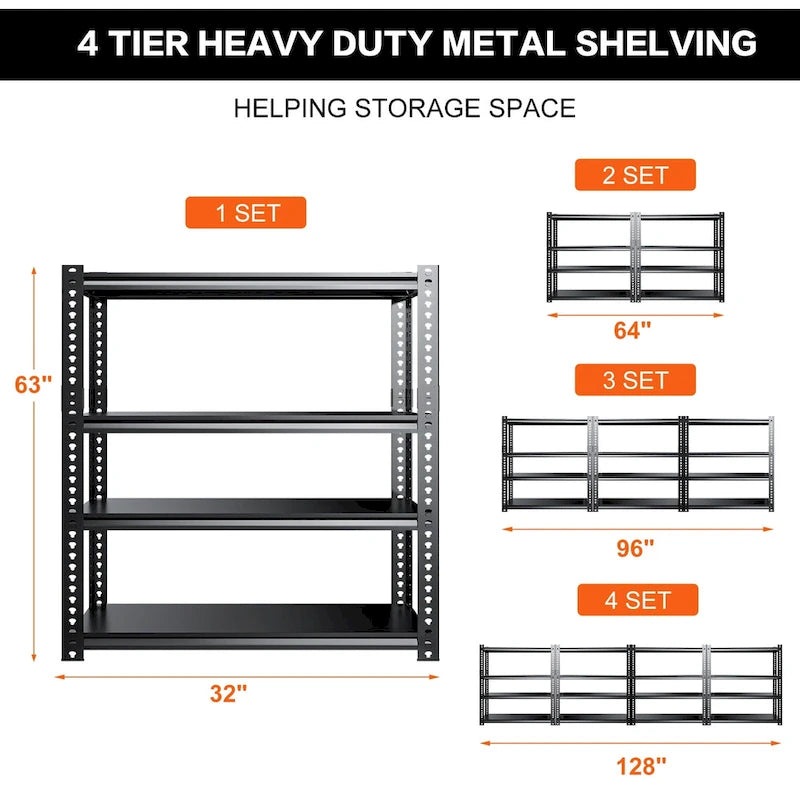 Étagère de rangement robuste DoCred, unité de rangement métallique pour garage, lot de 4