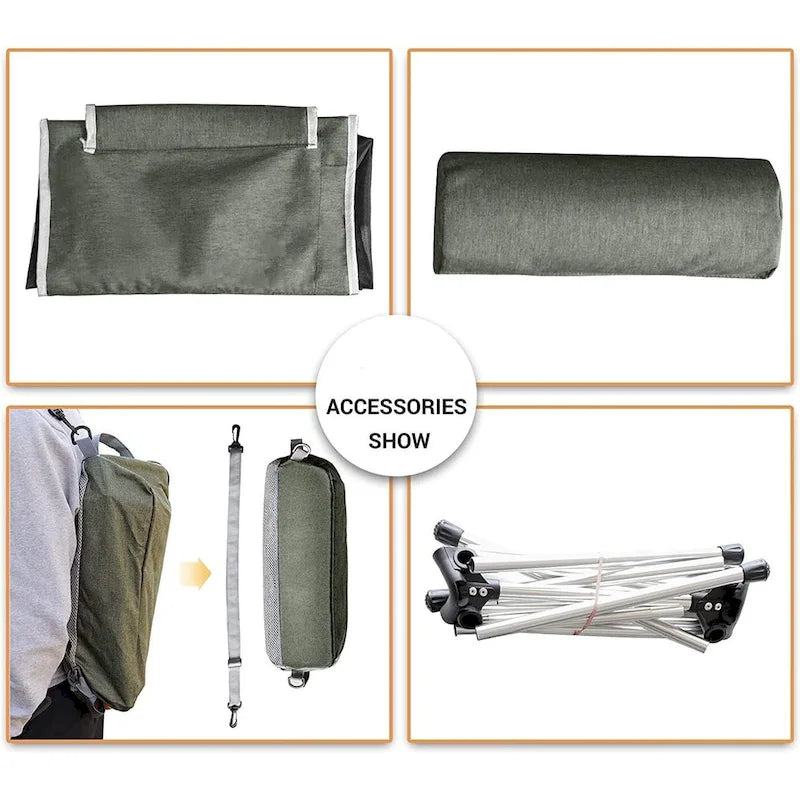 Chaise de camping, chaise pliable à dossier haut, compacte et robuste avec oreiller appui-tête, idéale pour les activités de plein air, la randonnée et les voyages.