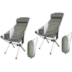 Chaise de camping, chaise pliable à dossier haut, compacte et robuste avec oreiller appui-tête, idéale pour les activités de plein air, la randonnée et les voyages.
