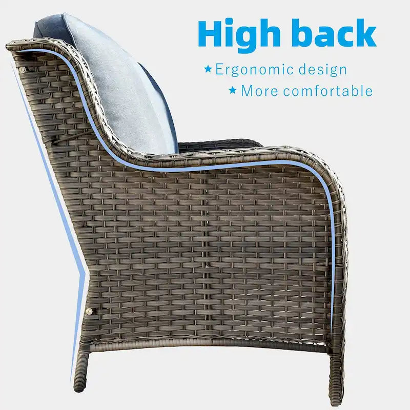 Ensemble de mobilier de patio OVIOS en résine tressée grise, 6 pièces, avec foyer extérieur de 30 pouces.