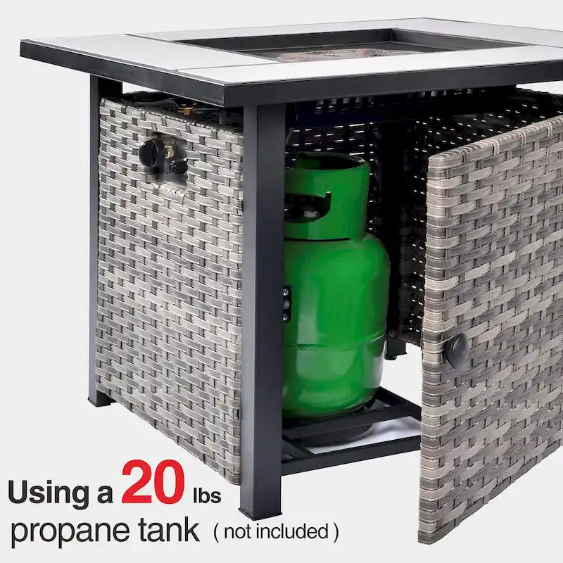 Ensemble de mobilier de patio OVIOS en résine tressée grise, 6 pièces, avec foyer extérieur de 30 pouces.