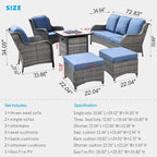Ensemble de mobilier de patio OVIOS en résine tressée grise, 6 pièces, avec foyer extérieur de 30 pouces.