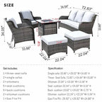 Ensemble de mobilier de patio OVIOS en résine tressée grise, 6 pièces, avec foyer extérieur de 30 pouces.