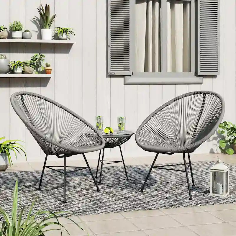 Ensemble bistro moderne en osier 3 pièces Corvus Sarcelles Acapulco