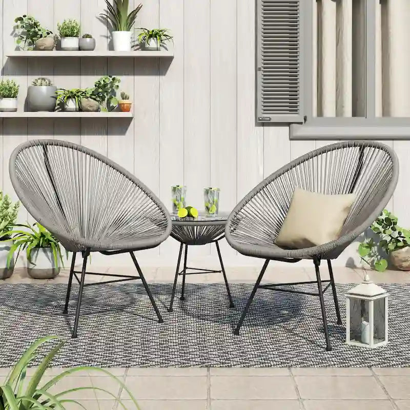 Ensemble bistro moderne en osier 3 pièces Corvus Sarcelles Acapulco