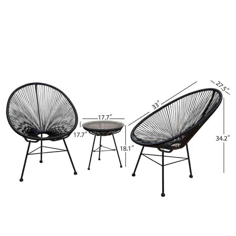 Ensemble bistro moderne en osier 3 pièces Corvus Sarcelles Acapulco
