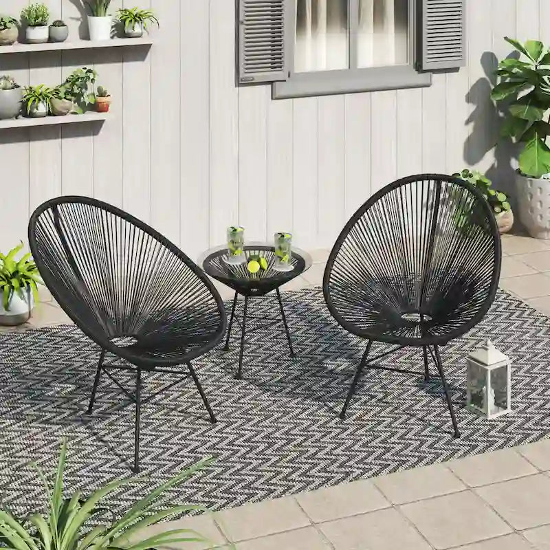 Ensemble bistro moderne en osier 3 pièces Corvus Sarcelles Acapulco