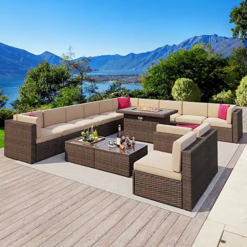 Ensemble de mobilier de patio 15 pièces avec table foyer de 50 000 BTU