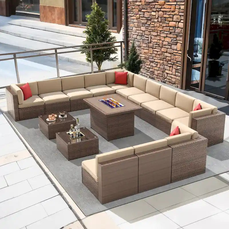 Ensemble de mobilier de patio 15 pièces avec table foyer de 50 000 BTU