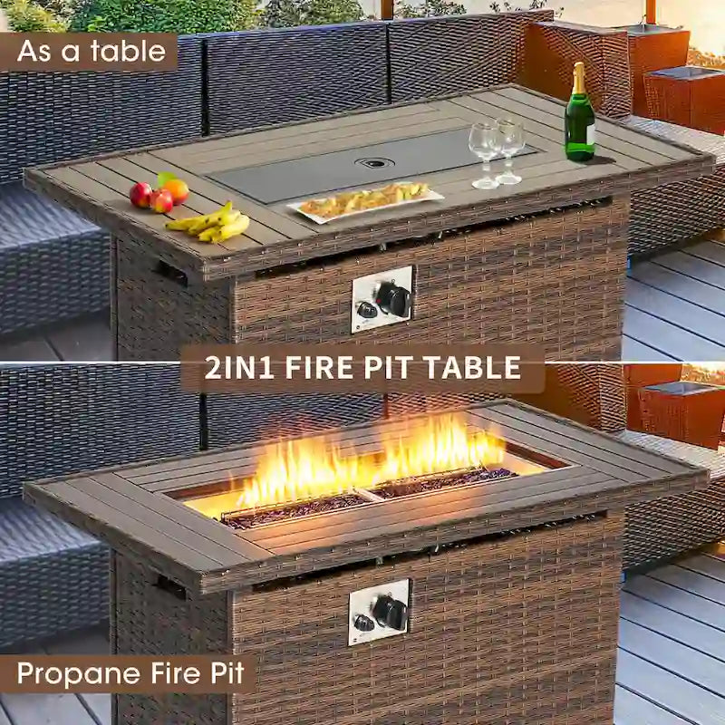 Ensemble de mobilier de patio 15 pièces avec table foyer de 50 000 BTU
