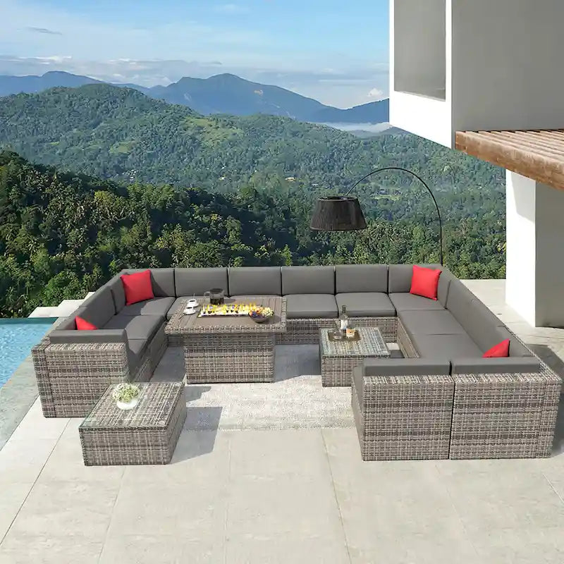 Ensemble de mobilier de patio 15 pièces avec table foyer de 50 000 BTU