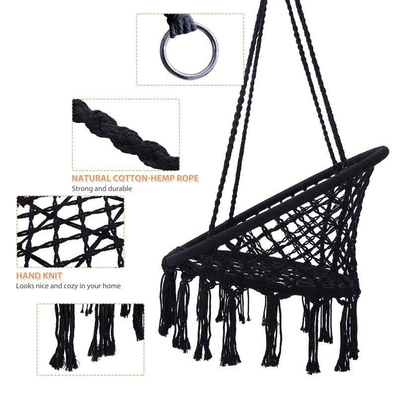 Hamac suspendu en corde de coton, capacité maximale de 150 kg, pour intérieur et extérieur.