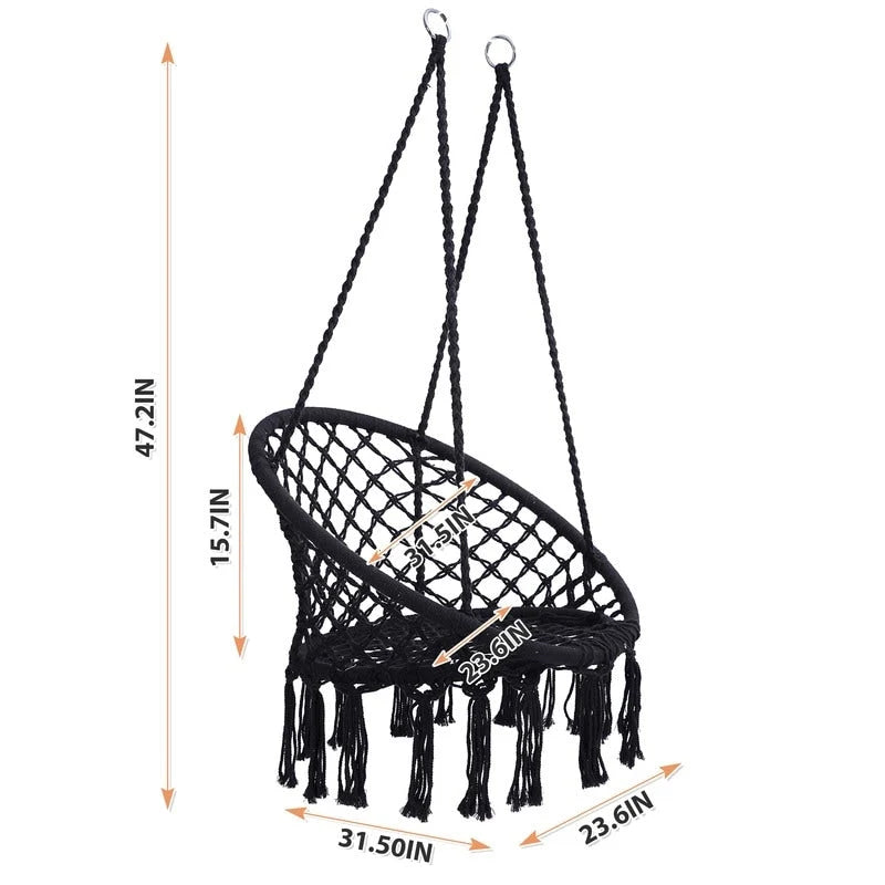 Hamac suspendu en corde de coton, capacité maximale de 150 kg, pour intérieur et extérieur.