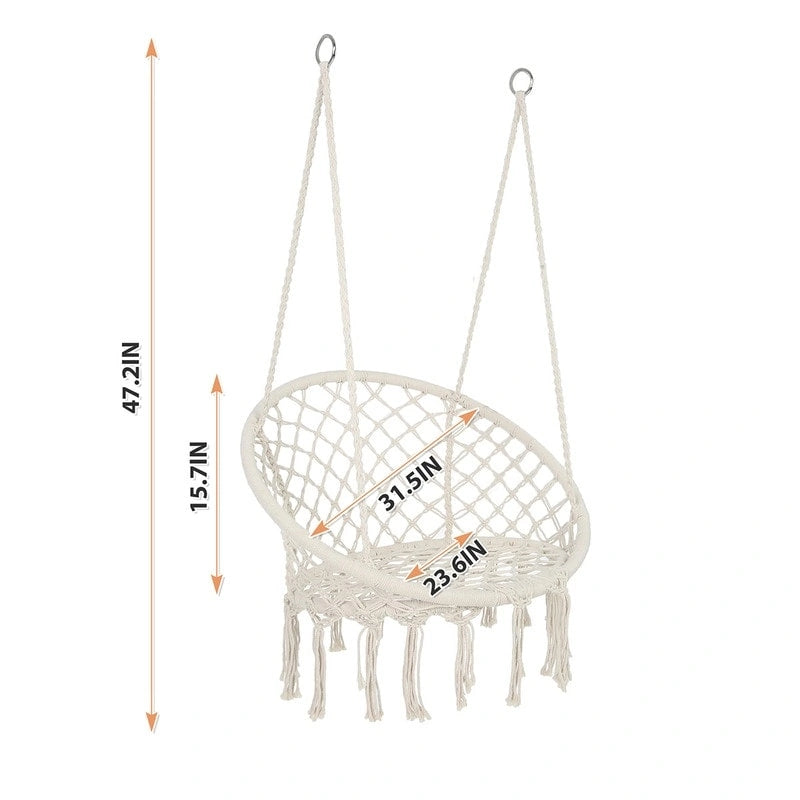 Hamac suspendu en corde de coton, capacité maximale de 150 kg, pour intérieur et extérieur.