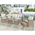 Ensemble de 4 pièces de mobilier de patio en osier avec sièges d'extérieur à dossier haut