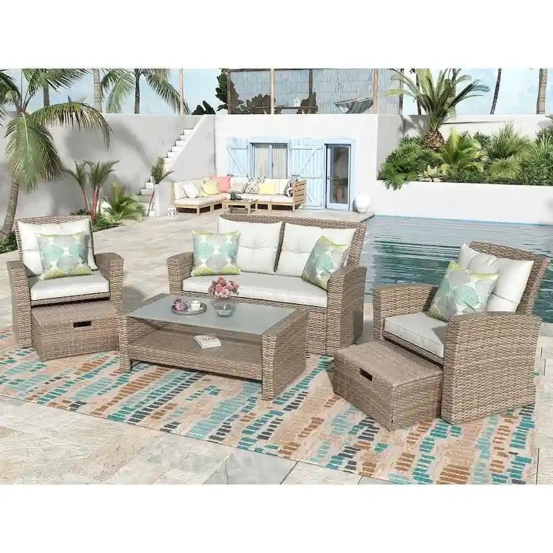 Ensemble de 4 pièces de mobilier de patio en osier avec sièges d'extérieur à dossier haut