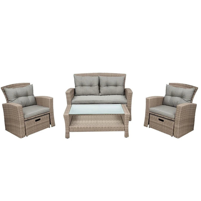 Ensemble de 4 pièces de mobilier de patio en osier avec sièges d'extérieur à dossier haut