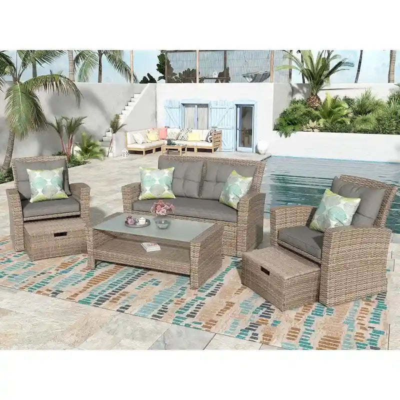 Ensemble de 4 pièces de mobilier de patio en osier avec sièges d'extérieur à dossier haut