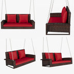 Balancelle d'extérieur 2 places en osier avec chaîne en acier et coussins - 50 cm (L) x 22,4 cm (l) x 20,5 cm (H)
