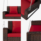 Balancelle d'extérieur 2 places en osier avec chaîne en acier et coussins - 50 cm (L) x 22,4 cm (l) x 20,5 cm (H)