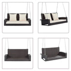 Balancelle d'extérieur 2 places en osier avec chaîne en acier et coussins - 50 cm (L) x 22,4 cm (l) x 20,5 cm (H)