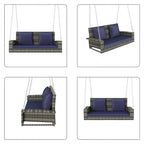 Balancelle d'extérieur 2 places en osier avec chaîne en acier et coussins - 50 cm (L) x 22,4 cm (l) x 20,5 cm (H)