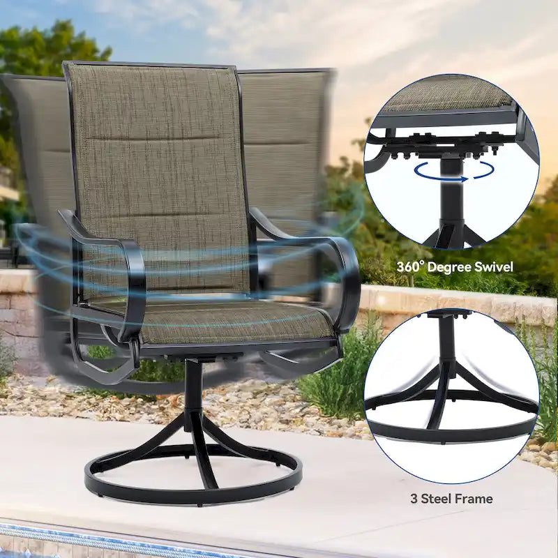 Ensemble de salle à manger pour patio avec chaises pivotantes rembourrées de 23 pouces et table