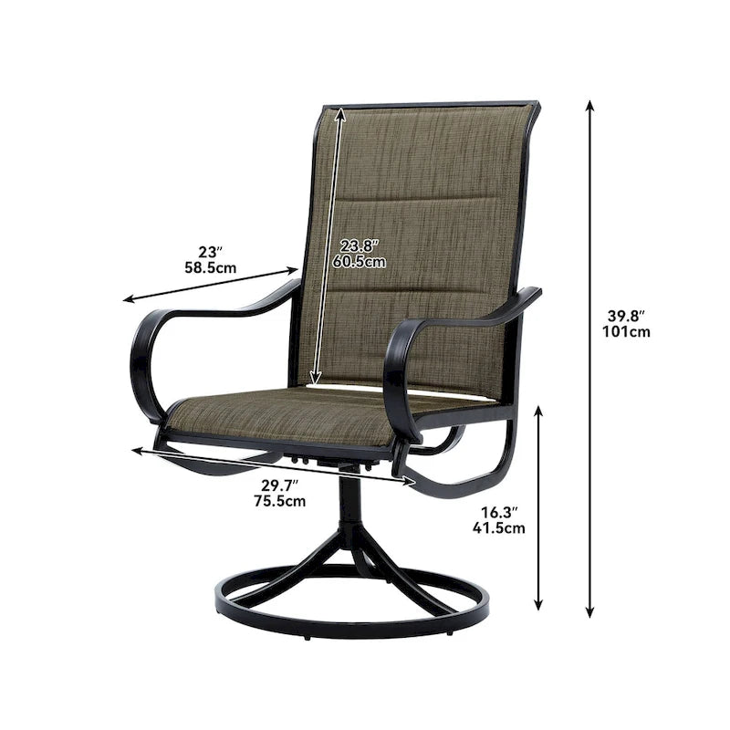 Ensemble de salle à manger pour patio avec chaises pivotantes rembourrées de 23 pouces et table