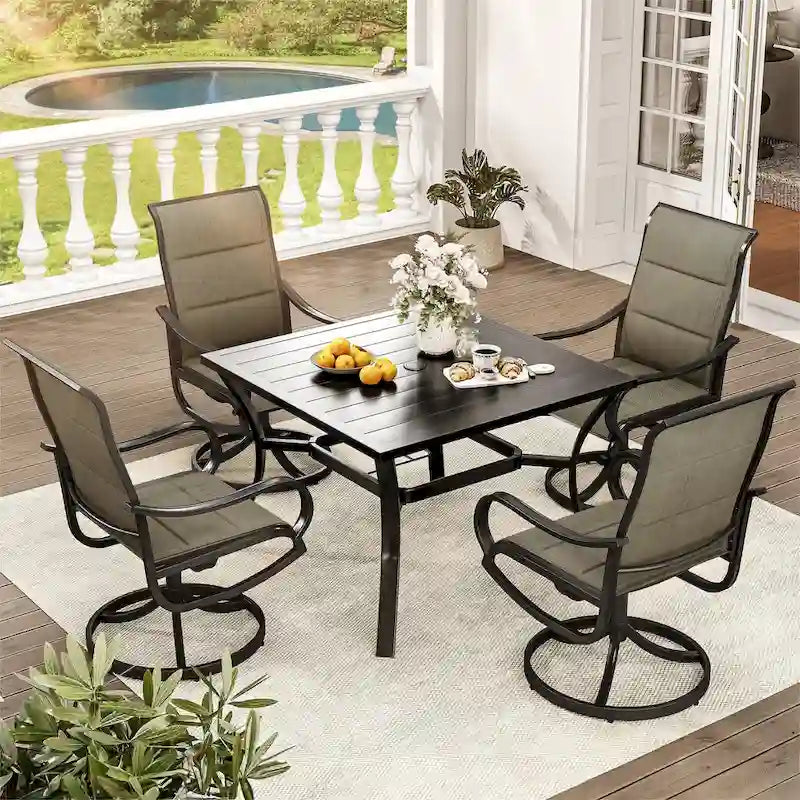 Ensemble de salle à manger pour patio avec chaises pivotantes rembourrées de 23 pouces et table