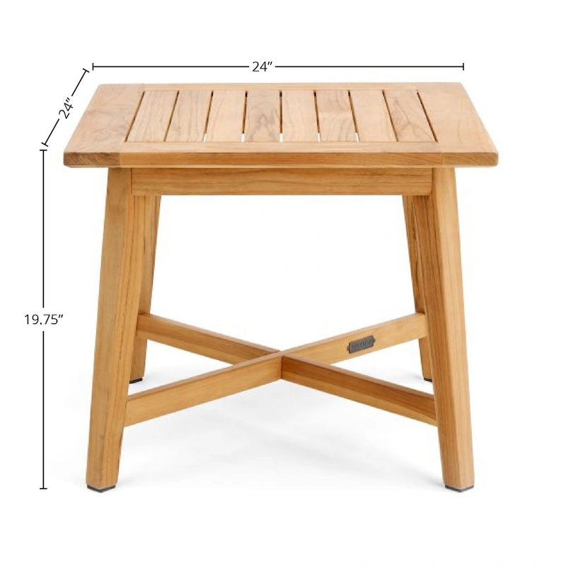 Table d'appoint carrée d'extérieur Winston en teck naturel 24 pouces