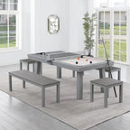Ensemble de salle à manger d'extérieur Newport avec table de billard en ardoise de 2,13 m (7 pi), 6 places, 4 bancs et accessoires, finition ciment.