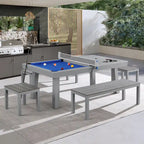 Ensemble de salle à manger d'extérieur Newport avec table de billard en ardoise de 2,13 m (7 pi), 6 places, 4 bancs et accessoires, finition ciment.