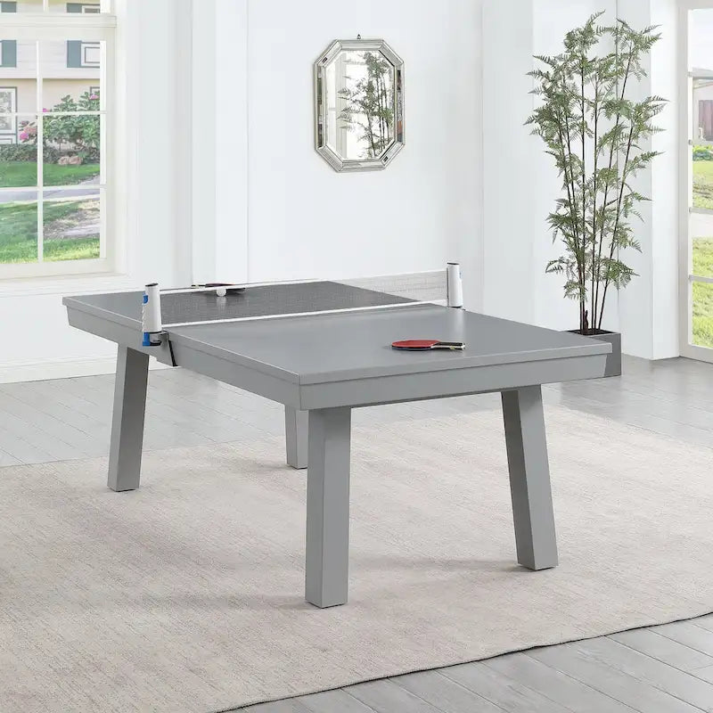 Ensemble de salle à manger d'extérieur Newport avec table de billard en ardoise de 2,13 m (7 pi), 6 places, 4 bancs et accessoires, finition ciment.