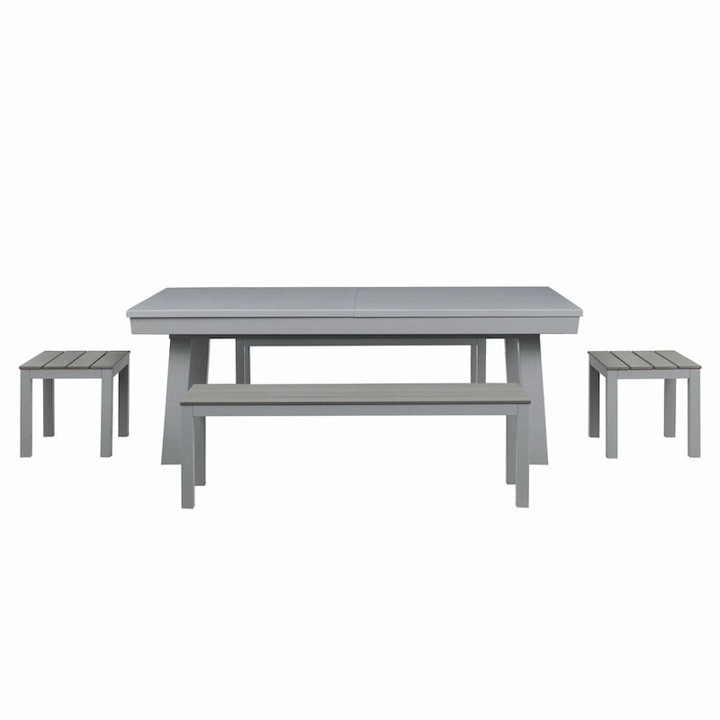 Ensemble de salle à manger d'extérieur Newport avec table de billard en ardoise de 2,13 m (7 pi), 6 places, 4 bancs et accessoires, finition ciment.