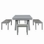 Ensemble de salle à manger d'extérieur Newport avec table de billard en ardoise de 2,13 m (7 pi), 6 places, 4 bancs et accessoires, finition ciment.