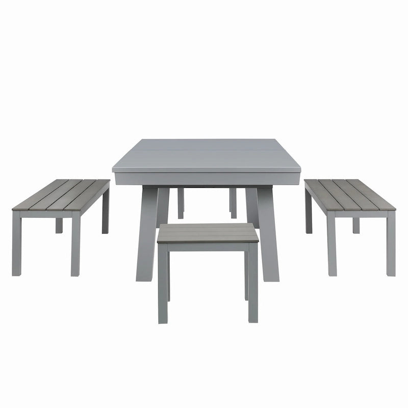 Ensemble de salle à manger d'extérieur Newport avec table de billard en ardoise de 2,13 m (7 pi), 6 places, 4 bancs et accessoires, finition ciment.