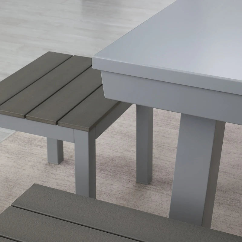 Ensemble de salle à manger d'extérieur Newport avec table de billard en ardoise de 2,13 m (7 pi), 6 places, 4 bancs et accessoires, finition ciment.