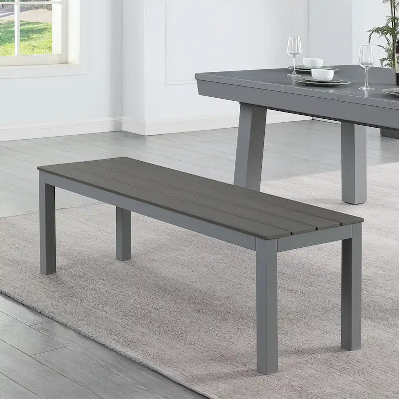 Ensemble de salle à manger d'extérieur Newport avec table de billard en ardoise de 2,13 m (7 pi), 6 places, 4 bancs et accessoires, finition ciment.