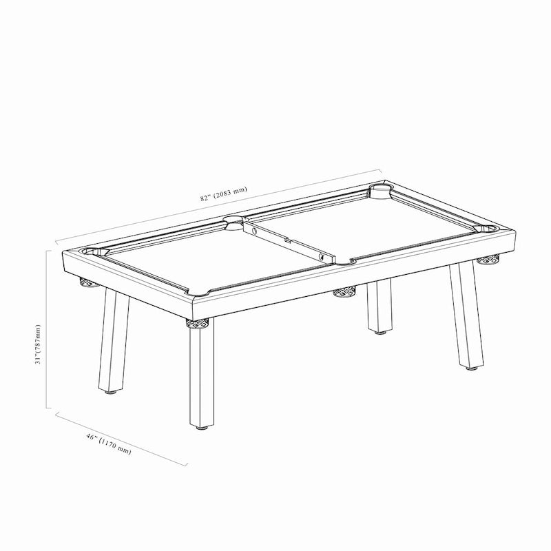 Ensemble de salle à manger d'extérieur Newport avec table de billard en ardoise de 2,13 m (7 pi), 6 places, 4 bancs et accessoires, finition ciment.
