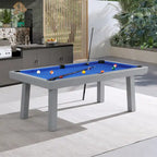 Ensemble de salle à manger d'extérieur Newport avec table de billard en ardoise de 2,13 m (7 pi), 6 places, 4 bancs et accessoires, finition ciment.