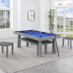 Ensemble de salle à manger d'extérieur Newport avec table de billard en ardoise de 2,13 m (7 pi), 6 places, 4 bancs et accessoires, finition ciment.