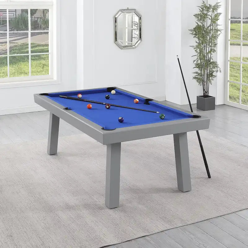 Ensemble de salle à manger d'extérieur Newport avec table de billard en ardoise de 2,13 m (7 pi), 6 places, 4 bancs et accessoires, finition ciment.